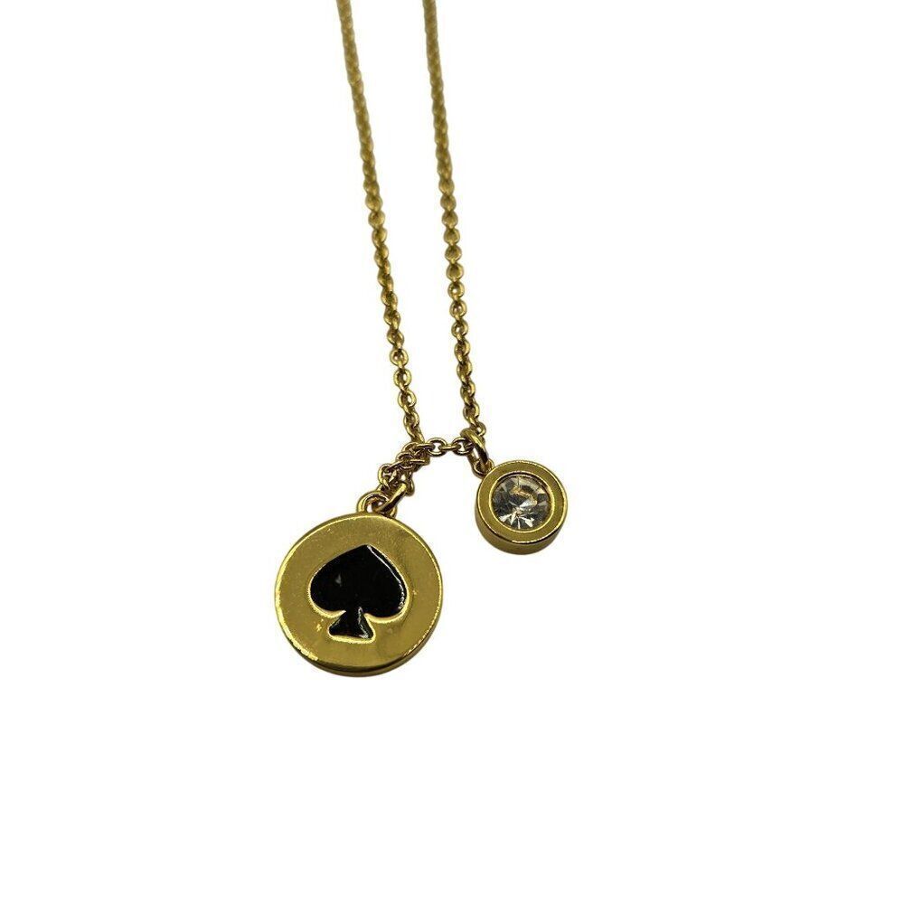 Kate Spade Gold Tone Spade Pendant Necklace Crystal Charm